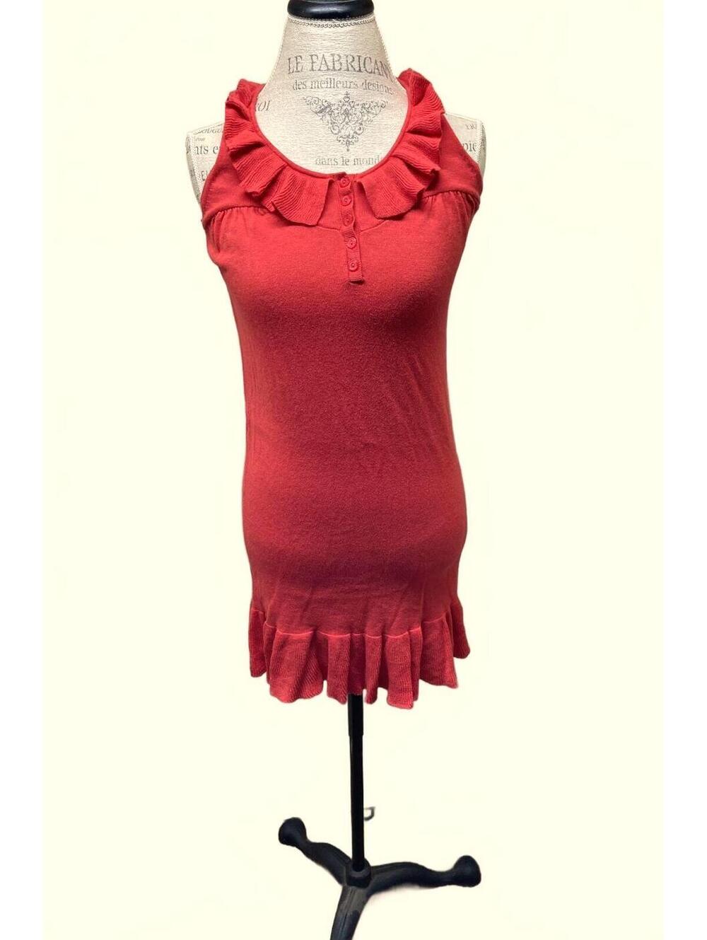 Frenchi Red Ruffle-Hem Sleeveless Knit Dress Size S